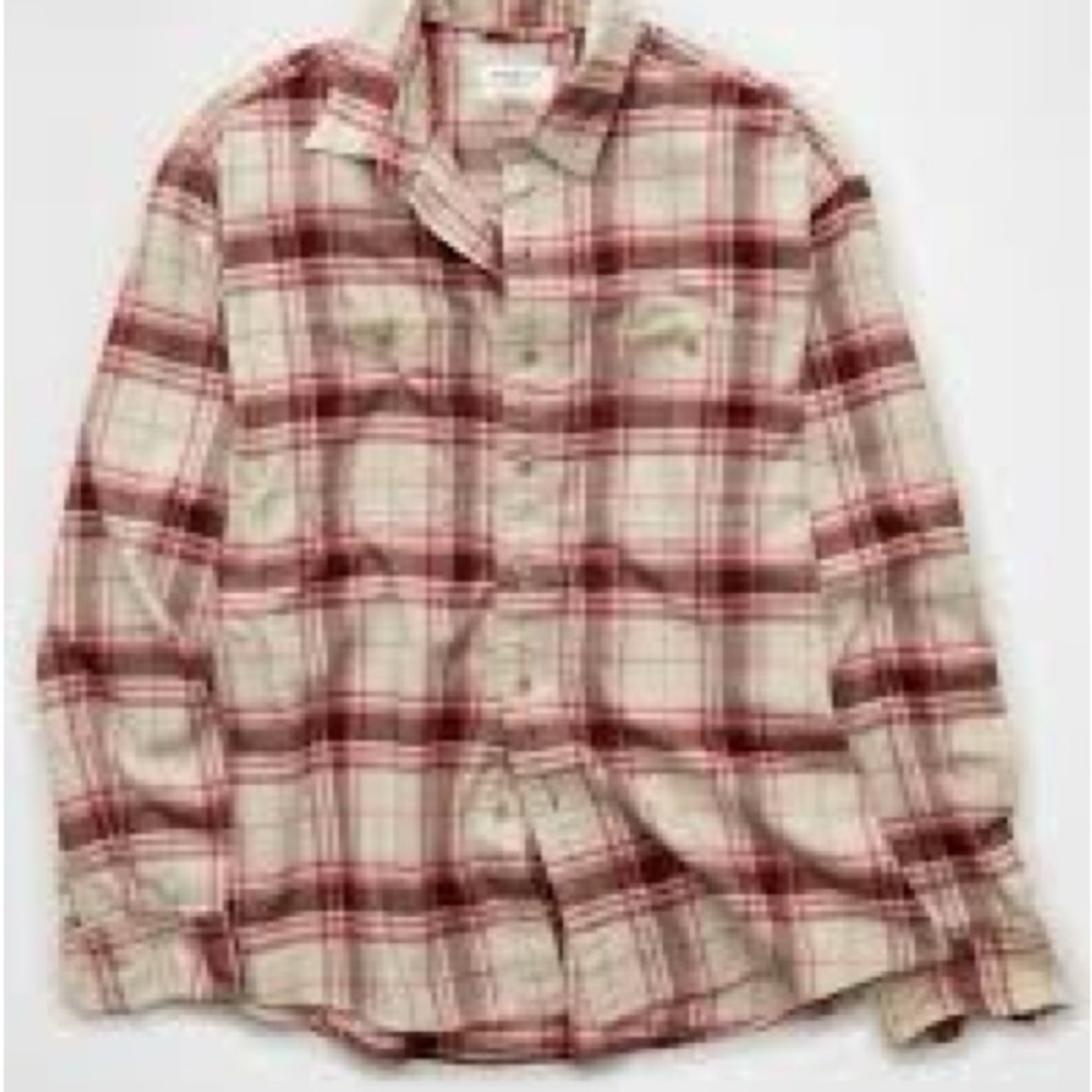 American Eagle Outfitters Pink, Black and Cream Plaid Flannel Shirt
